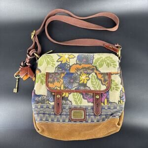 Vintage Fossil Purse Medium Boho Floral Tapestry Patchwork 12”x11” Hand Bag